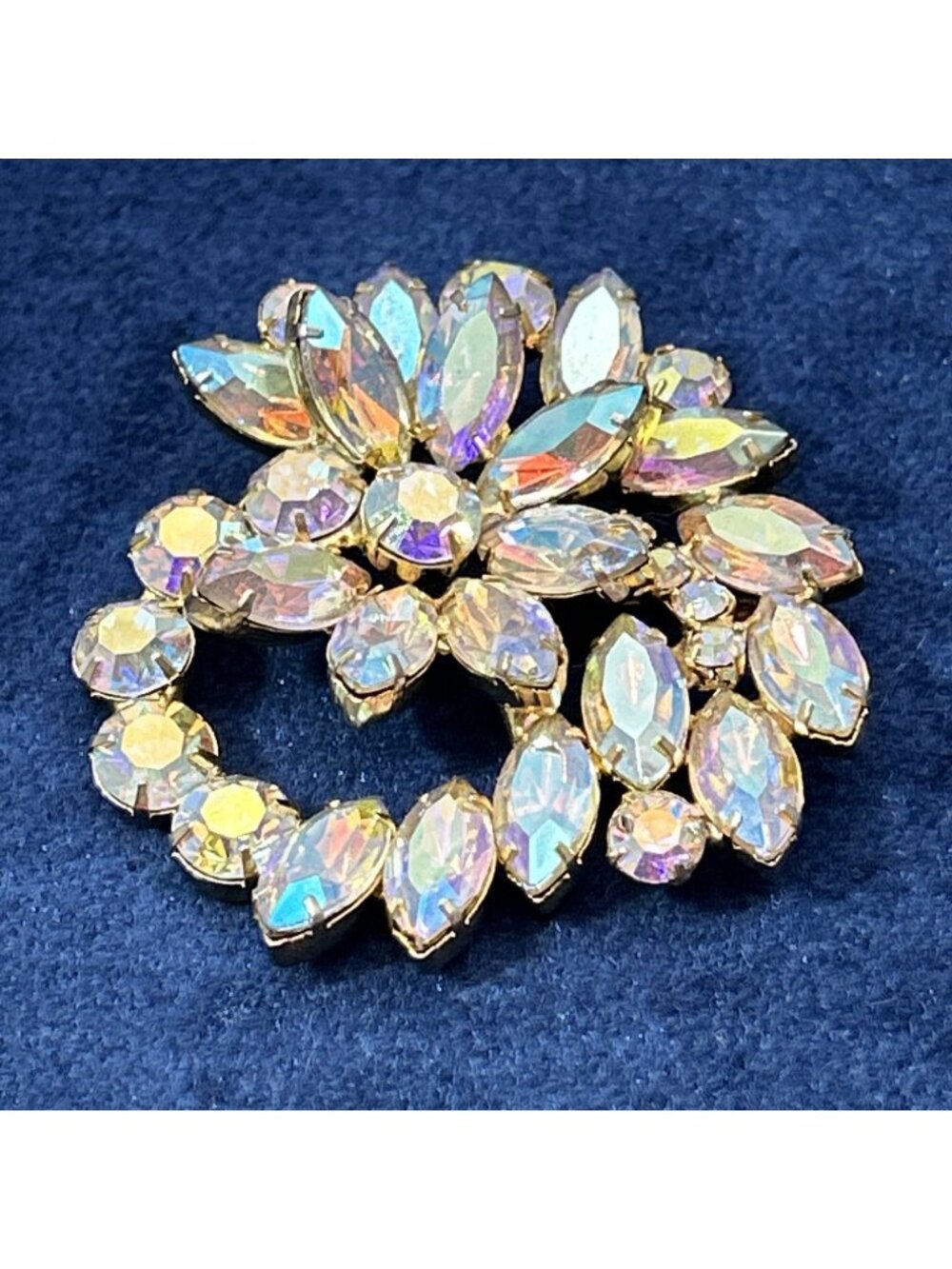 Vintage Aurora Borealis Rhinestone Brooch Multi-Dimensional Statement Jewelry